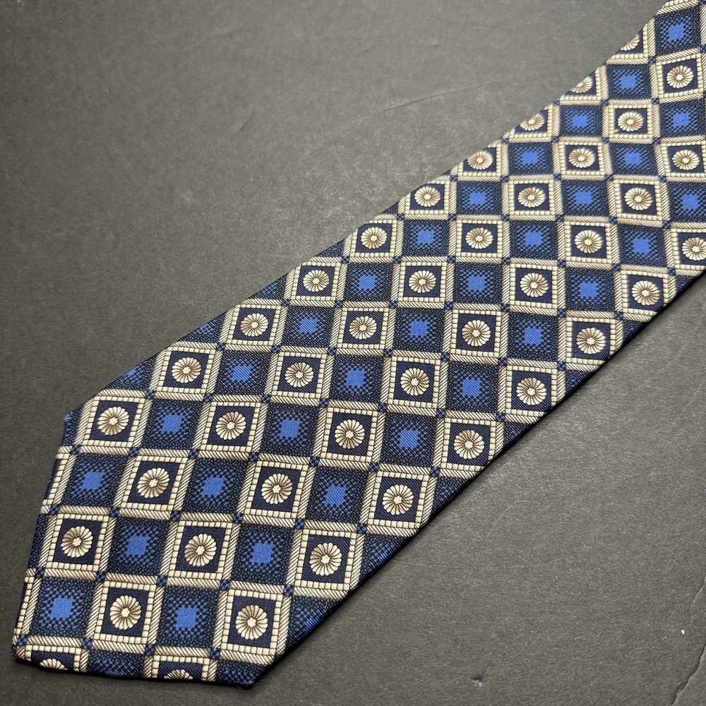 Peterborough Row Bloomingdales Silk Tie Geometric Blue Gray USA Necktie Luxury